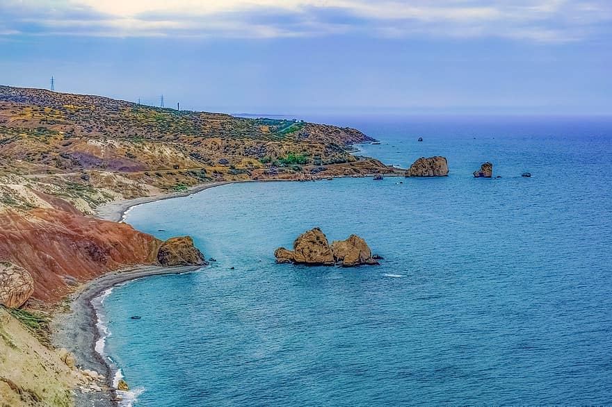 mer, roches, côte, paysage, roche d'aphrodite, petra tou romiou, Chypre