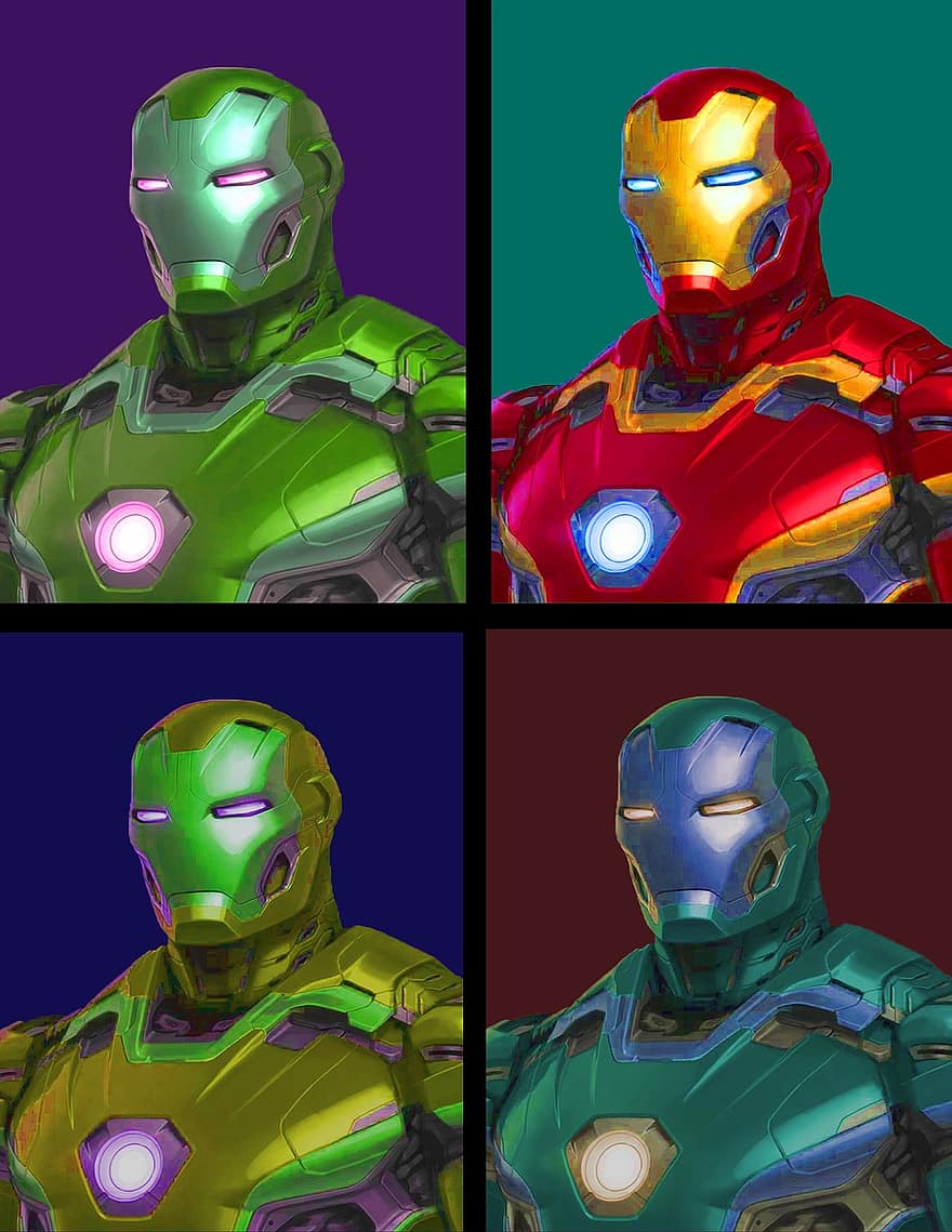 Iron Man, Pop Art, Image Divided In 4