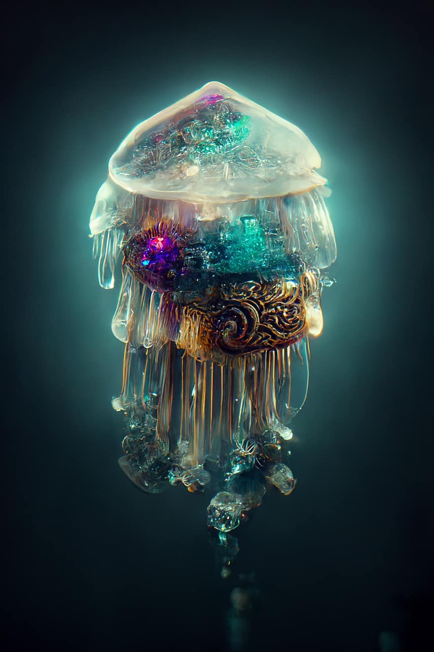 medusa, cristal, roxa, ouro, ornamentado, decorativo, oceano, azul, turquesa, origens, fechar-se