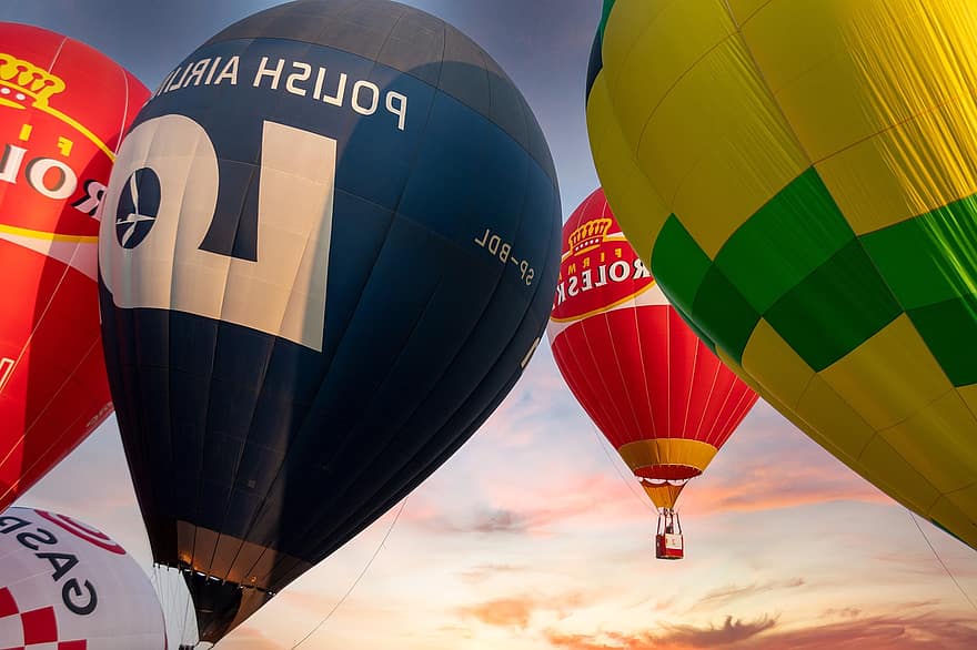 μπαλόνια, μπαλόνια με ζεστό αέρα, μπαλονιών, πέταγμα, πτήσεις, ουρανός, δυτικά, λυκόφως