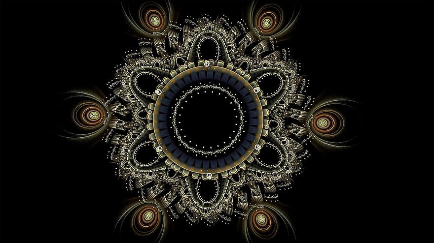 fractal, mandala, intrincado, arte fractal, fondo negro, ornamento, resumen, modelo, extracto negro, arte negro, patrón negro