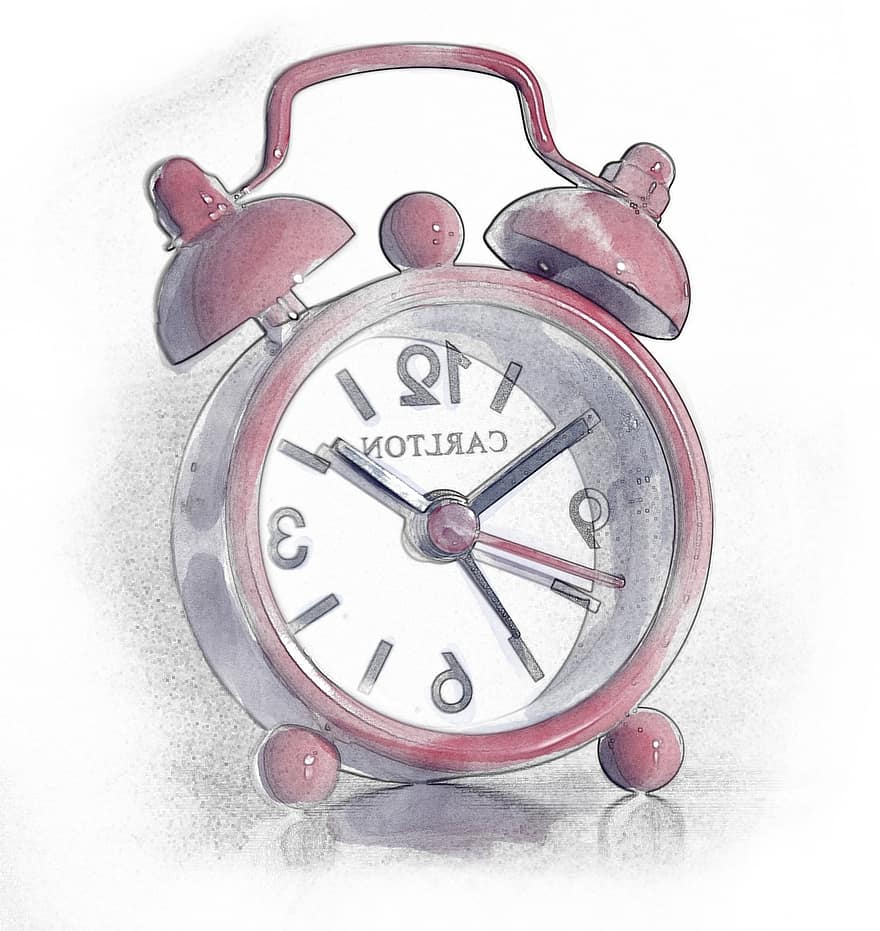 Alarm Clock, Watercolor, Painting, Digital Painting, Time, Hour, Clock, Alarm, Red, Minute, Dial