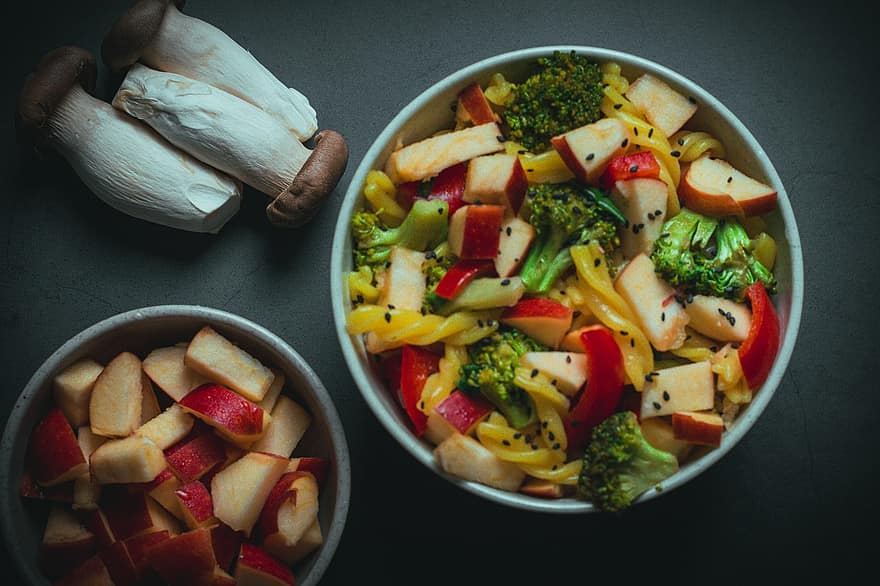 σαλάτα λαχανικών, υγιεινό γεύμα, ορεκτικό, Vegan ορεκτικό, vegan φαγητό, επίπεδη lay