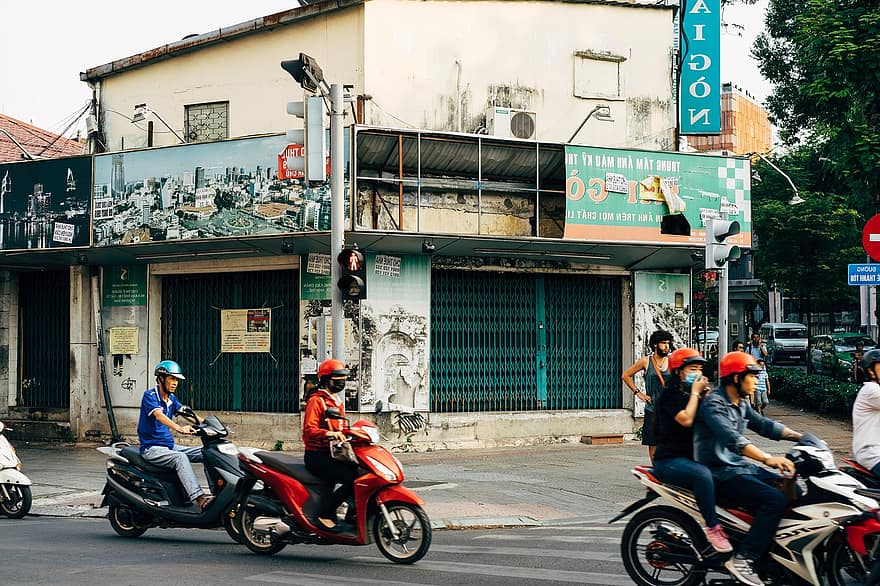 motocykl, skuter, ulica, ludzie, tłum, Grupa, ruch drogowy, przygoda, Azja, Wietnam, wietnamski