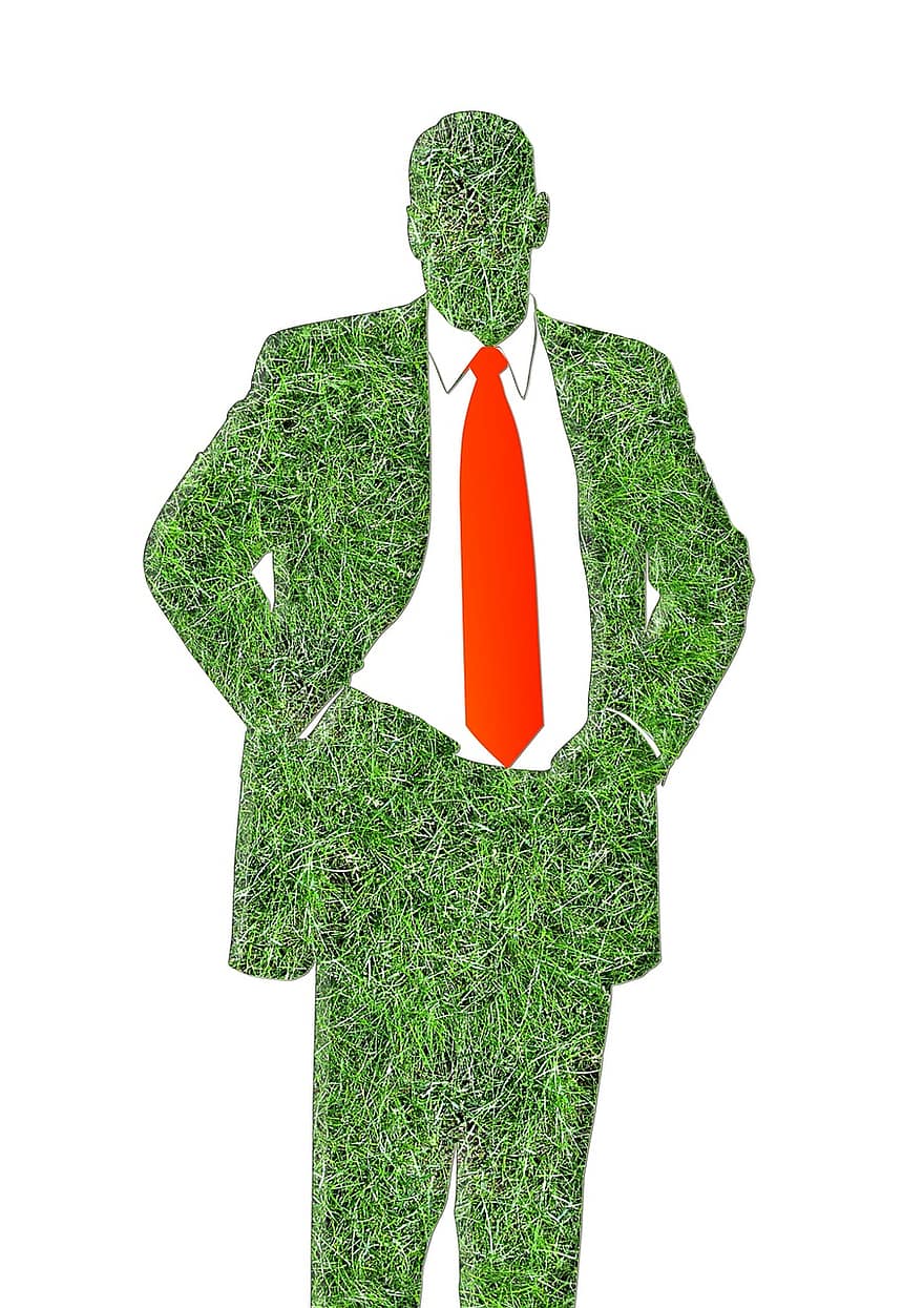 uomo, silhouette, rosso, verde, erba, politica, completo da uomo, cravatta