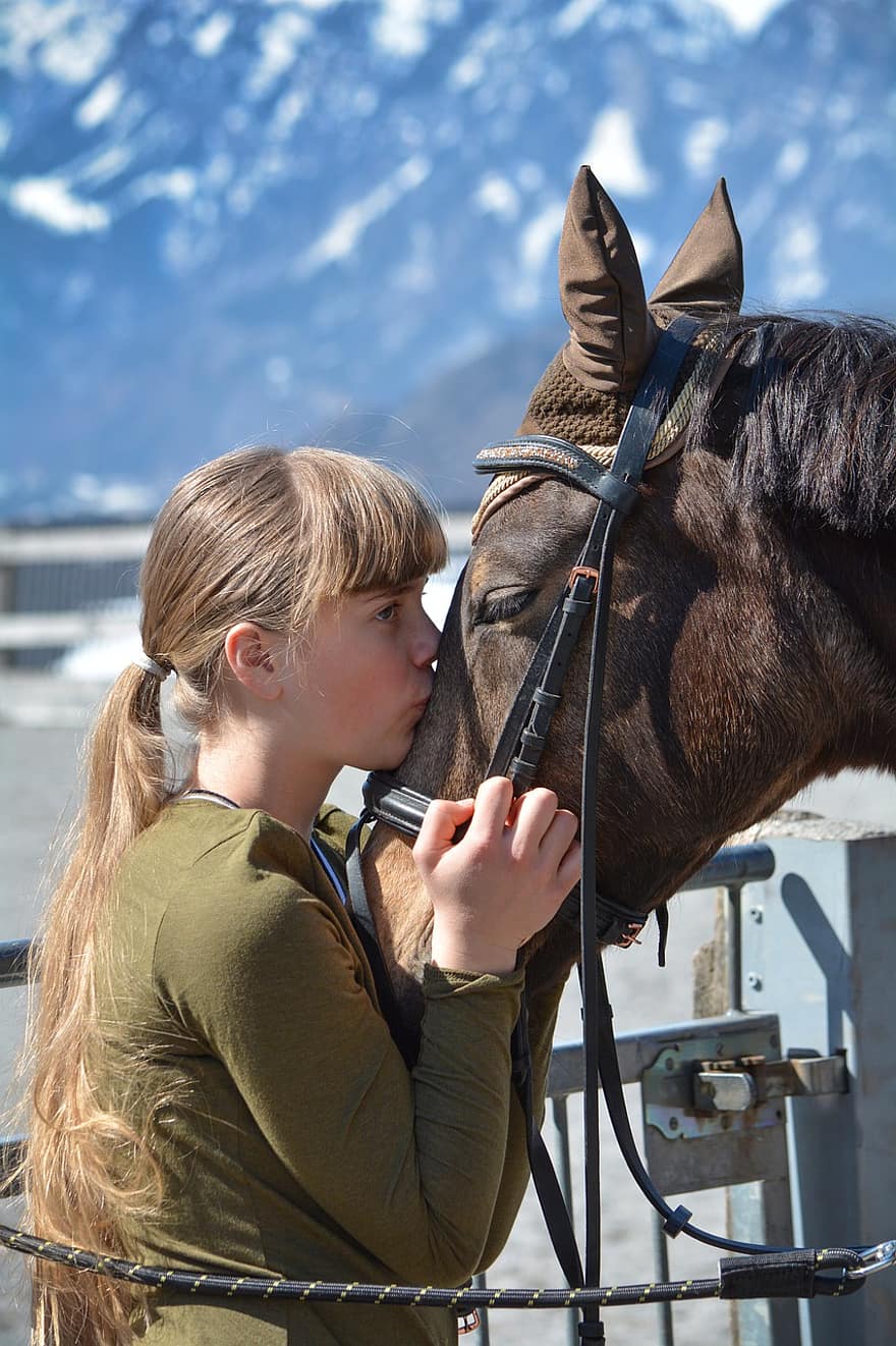 Girl, Horse, Equestrian, Equestrienne, Equine, Brown Horse, Ranch, Young Girl, Mare, Animal, Mammal