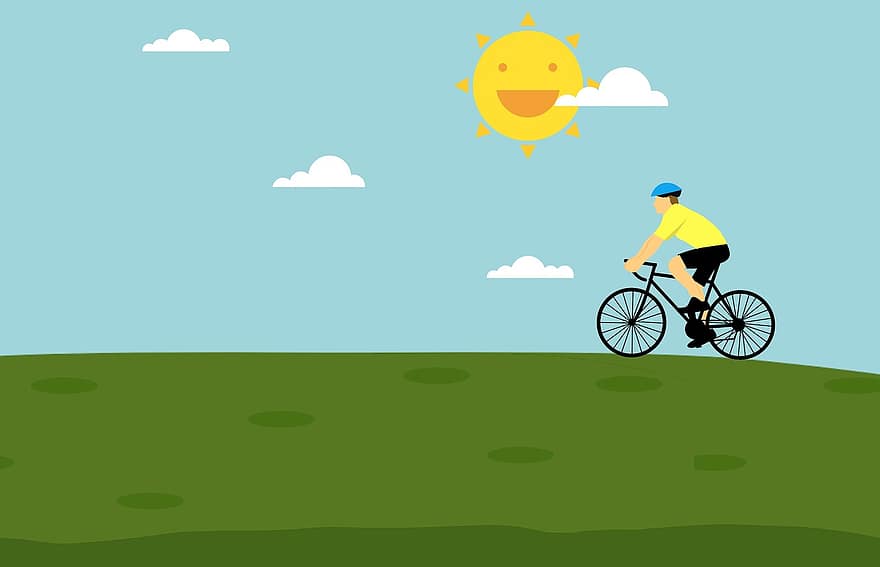 Ciclismo, bicicletta, collina, sole, mattina, persone, estate, sport, uomo, giovane, equitazione