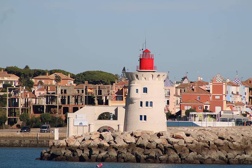 маяк, порт, Cadiz, Андалусия, море, океан, пейзаж