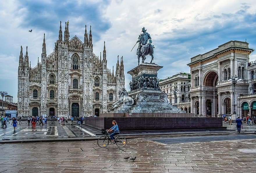 Olaszország, építészet, templom, tervezés, régi, város, történelmileg, gótikus, vallás, szobor, Milánó