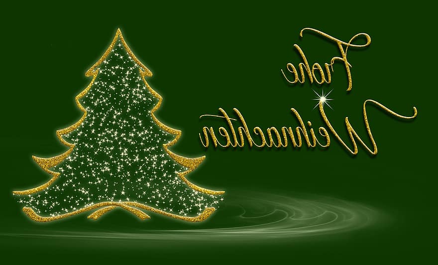 Christmas, Fir Tree, Christmas Motif, Christmas Card, Greeting Card, Green, Gold, Christmas Greeting, Background, Star, Christmas Tree
