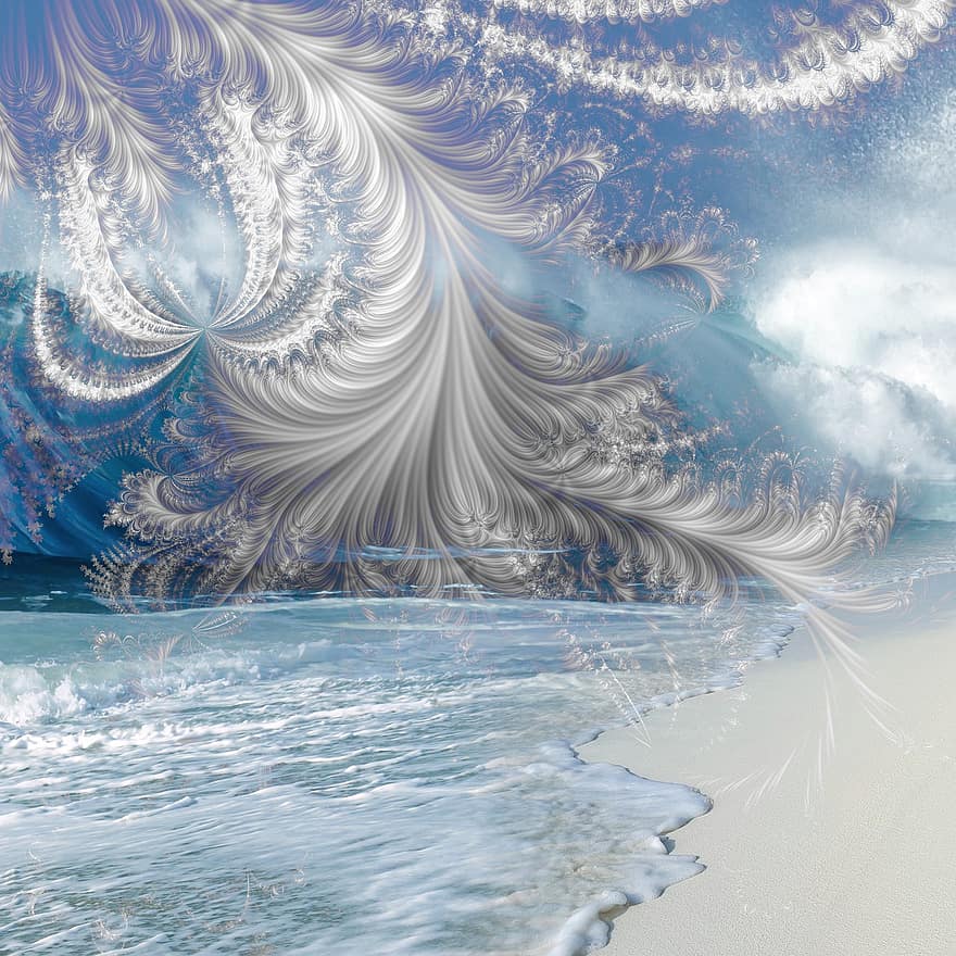 fractal, fondo, papel pintado, mar, cielo, playa, modelo, sin costura, resumen, collage, ornamental