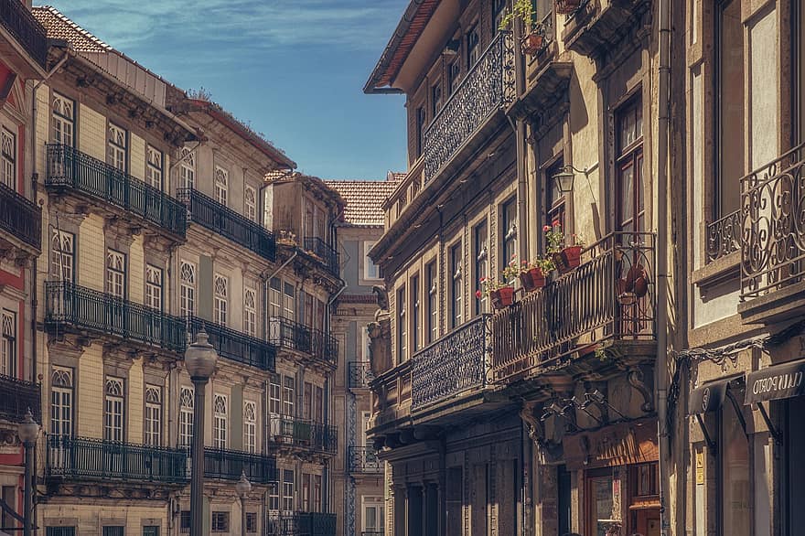 Eski Şehir, evler, cephe, bina, Portekiz, seyahat, orta Çağlar, tarihi, mimari, dış yapı, yapılı yapı