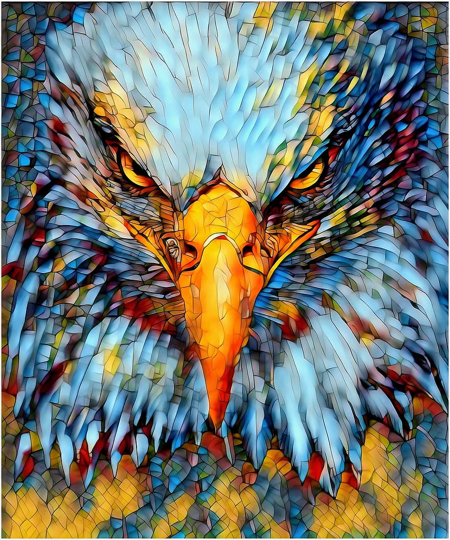Bird, Eagle, Art, Effect, Stained Glass, Canvas, Acrylic, To Print, Digital, Decor, Decoration