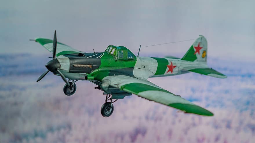 飛行機、Il-2、Sturmovik、モデリング、ミニチュア、啓示する、プラスチック、手作り、歴史的な、ソビエト、第二次世界大戦