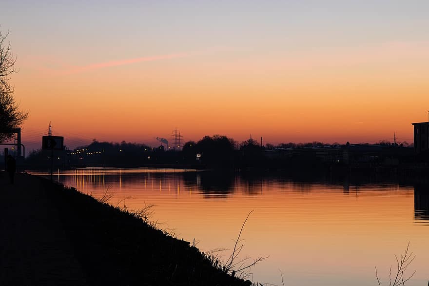 Канал Рейн-Херн, каналу, захід сонця, води, герне, Маршрут доставки, Маршрут промислової спадщини, рефлексія, сутінки, вечірній, схід сонця