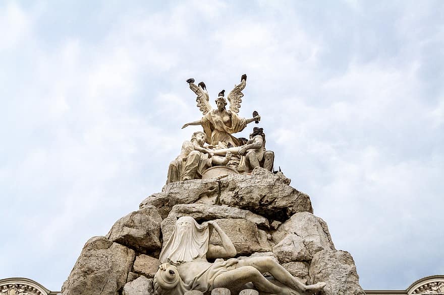Italie, Trieste, sculpture, statue, art, architecture, des oiseaux, Voyage