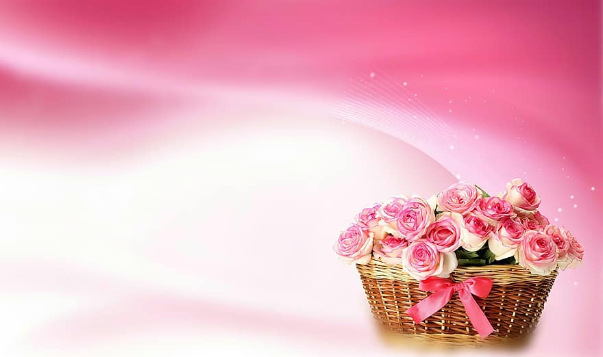 인사말 카드, 배경, 장미 꽃다발, 장미, 꽃, 자주색 꽃, 문안 인사, 담홍색, 생일 카드, 어머니의 날, 사본 공간