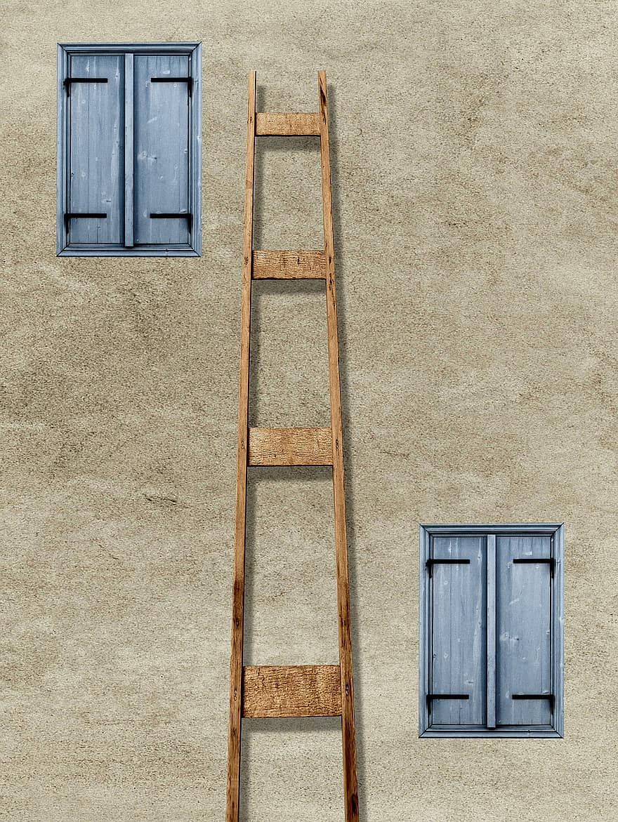 Ladder, Building, Windows, Wall, Street, Home, Conceptual, Architecture, Old, Vintage, Urban