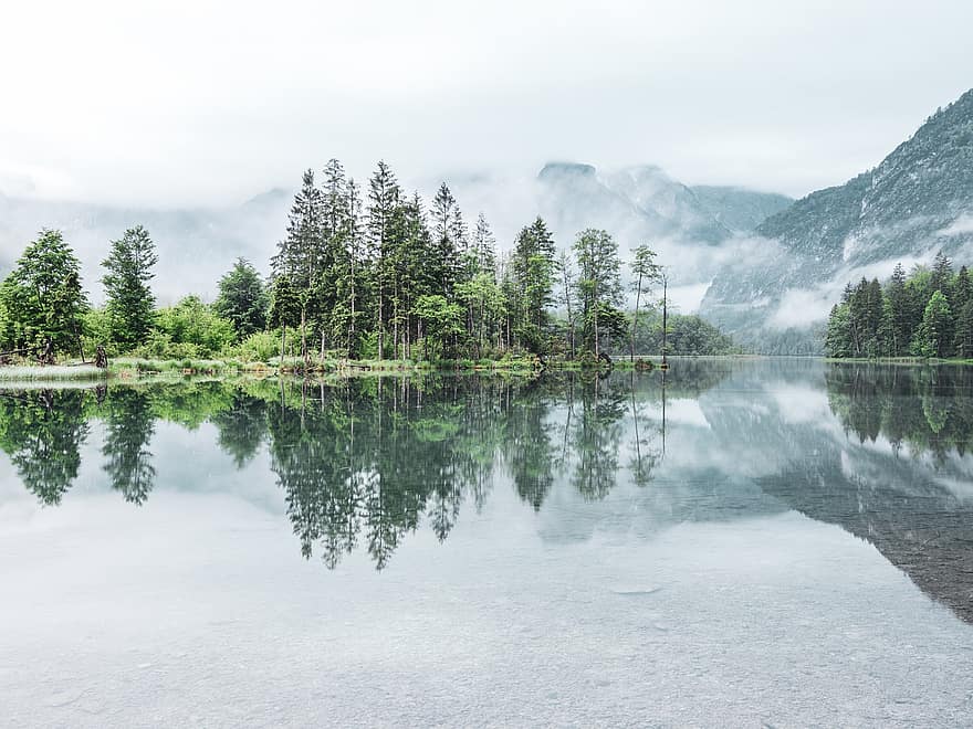 Almsee, lago, Austria, Grünau im Almtal, Salzkammergut, montañas, Alpes, naturaleza, bosque, paisaje, montaña