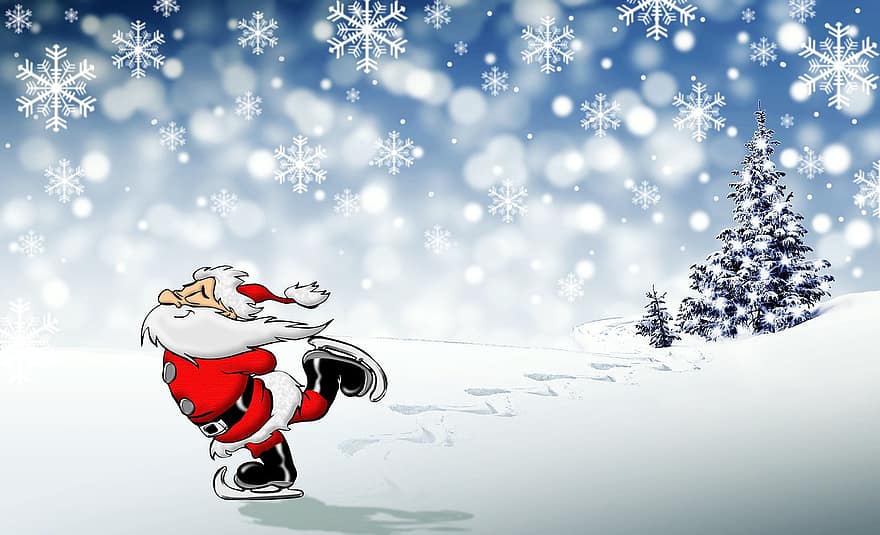 क्रिसमस, सांता क्लॉज़, छुट्टियां, दिसंबर, सांता, हिमपात, रोलरब्लैड, उत्सव, सर्दी, स्केटिंग, सजावट