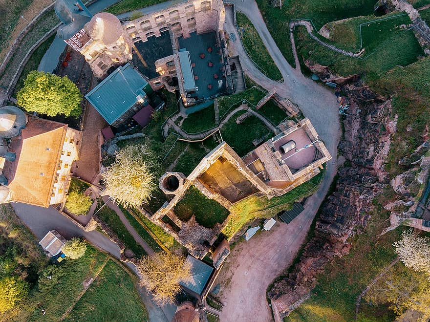castelo, Wertheim, drone tiro, construção, Castelo Wertheim, Alemanha, drone, vista aérea, Visão