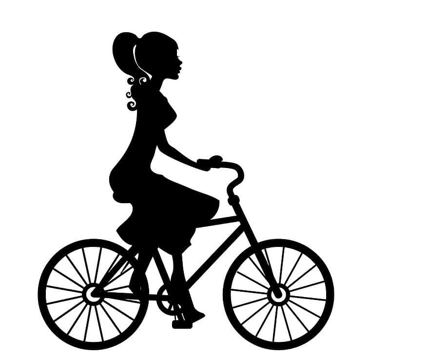 колоездач, Колоездене, велосипед, цикъл, жена, каране на колело, женски пол, дейност, колоездене, черно, силует
