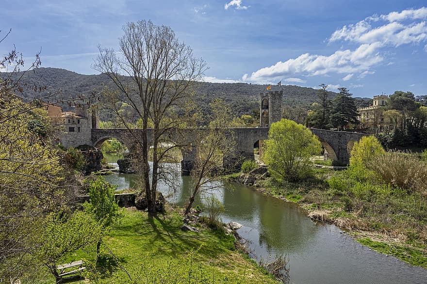 pont, rivière, rempart, architecture médiévale, eau, végétation, architecture, endroit célèbre, paysage, l'histoire, vieux