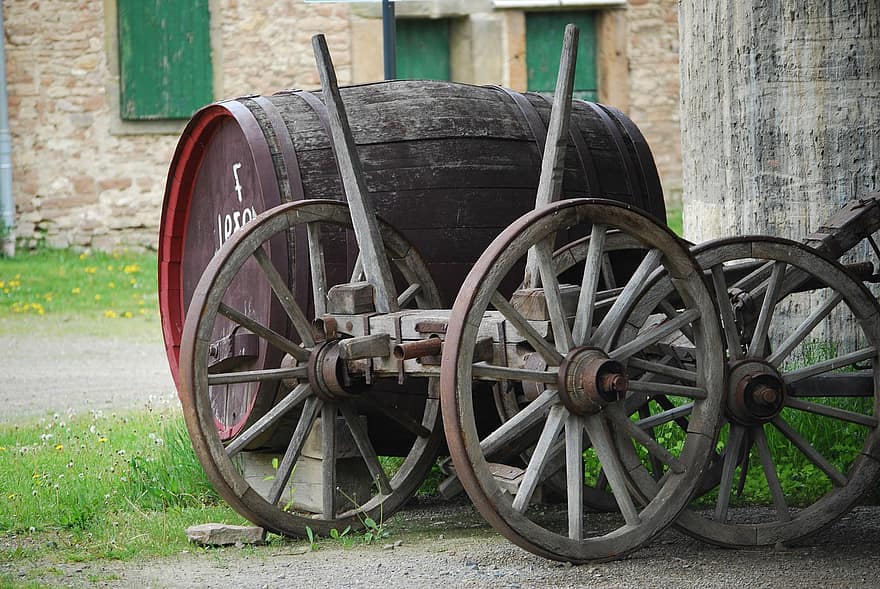 Wine Barrel, Wheels, Old, Cart, Barrel, Wooden Barrel, Antique