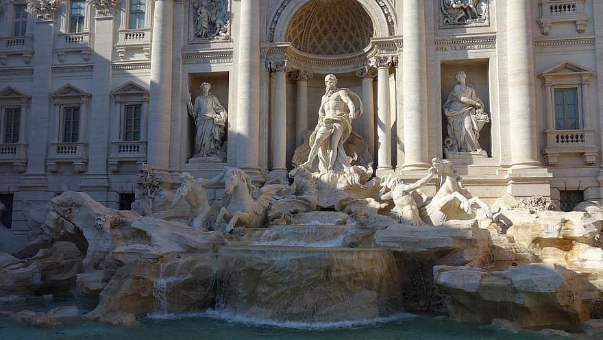 روما ، تريفي ، نافورة ، تماثيل ، هندسة معمارية ، تمثال ، السياحة ، معلم معروف ، ماء ، إيطالي