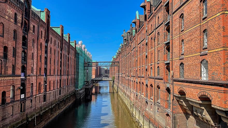 Hamburg, edificis, canal, via fluvial, riu, urbà, ciutat