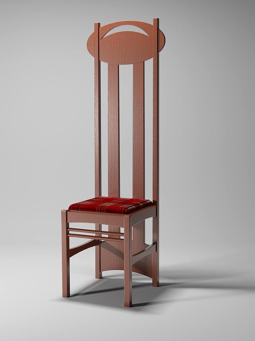 charles rennie mackintosh, argyll, krzesło, cgi, renderowanie, meble, siedzenie, 3d, wnętrze