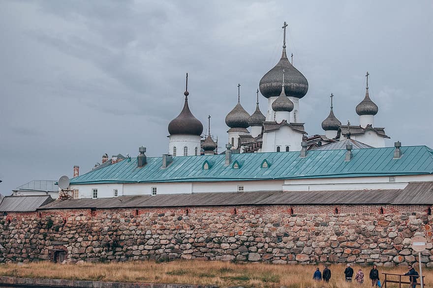 solovetsky kloster, bygning, steinvegg, landemerke, turistattraksjon, historisk, kupler, Solovki, Solovetsky, Russland, tro
