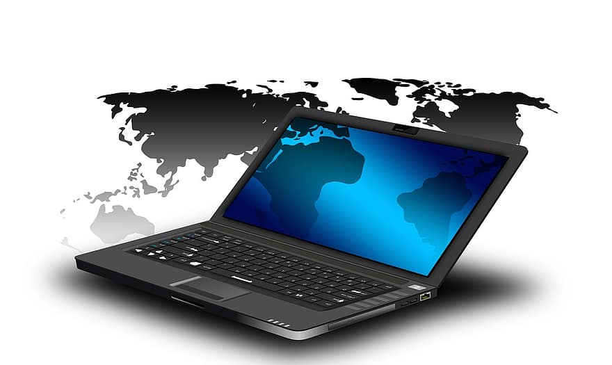 laptop, notitieboekje, wereldbol, continenten, Opkomende markten, economie, financiën, beurs, handel, uitbreiding