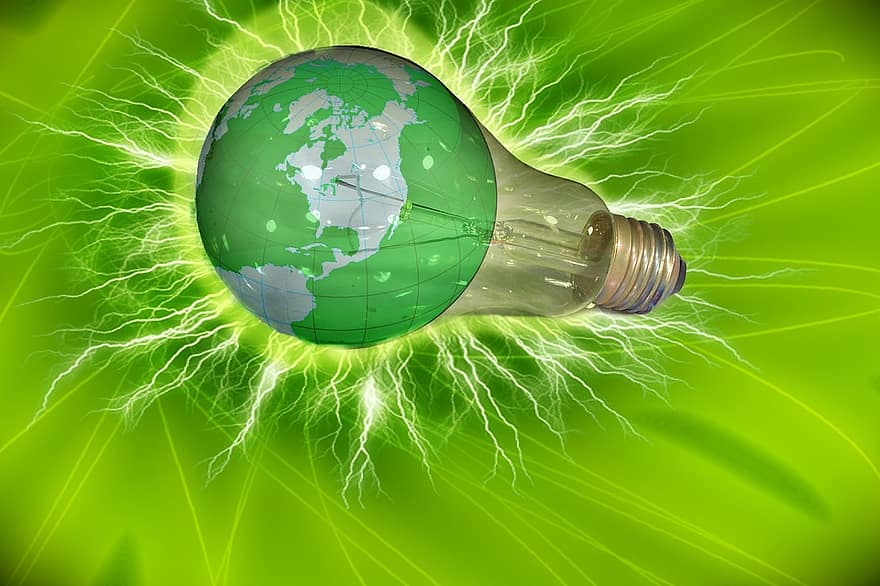 Light Bulb, Globe, Flashes, Background, Abstract, Current, Bright, High Voltage, Artificial Lightning, Green, Light
