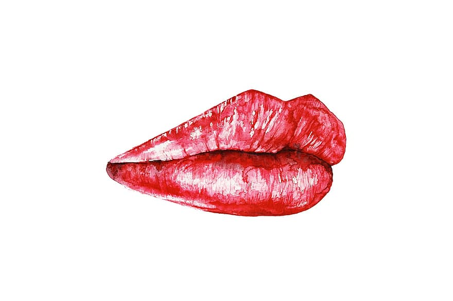 röda läppar, röd, mun, smink, läppstift, minimal, glamour, läppar illustration, Läppar Illustrationer, läppar målning, Läppar Art
