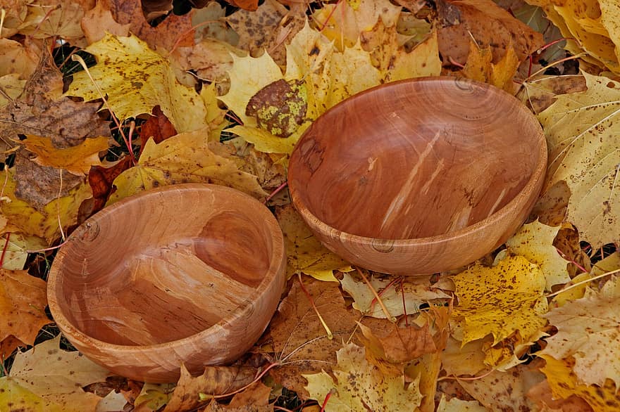 Bowl, Wooden, Material, Tableware, Autumn, Season, Leaves, Fall, leaf, yellow, wood