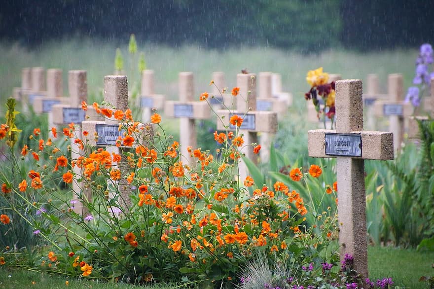 militær kirkegård, mindesmærke, grav, første verdenskrig, gravstene, blomster, kirkegård, Somme, Frankrig, WW1, british