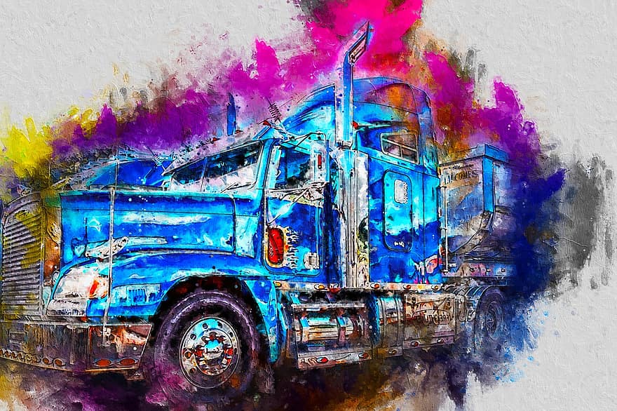 digital målning, lastbil, målning, vattenfärg, konstnärlig, design