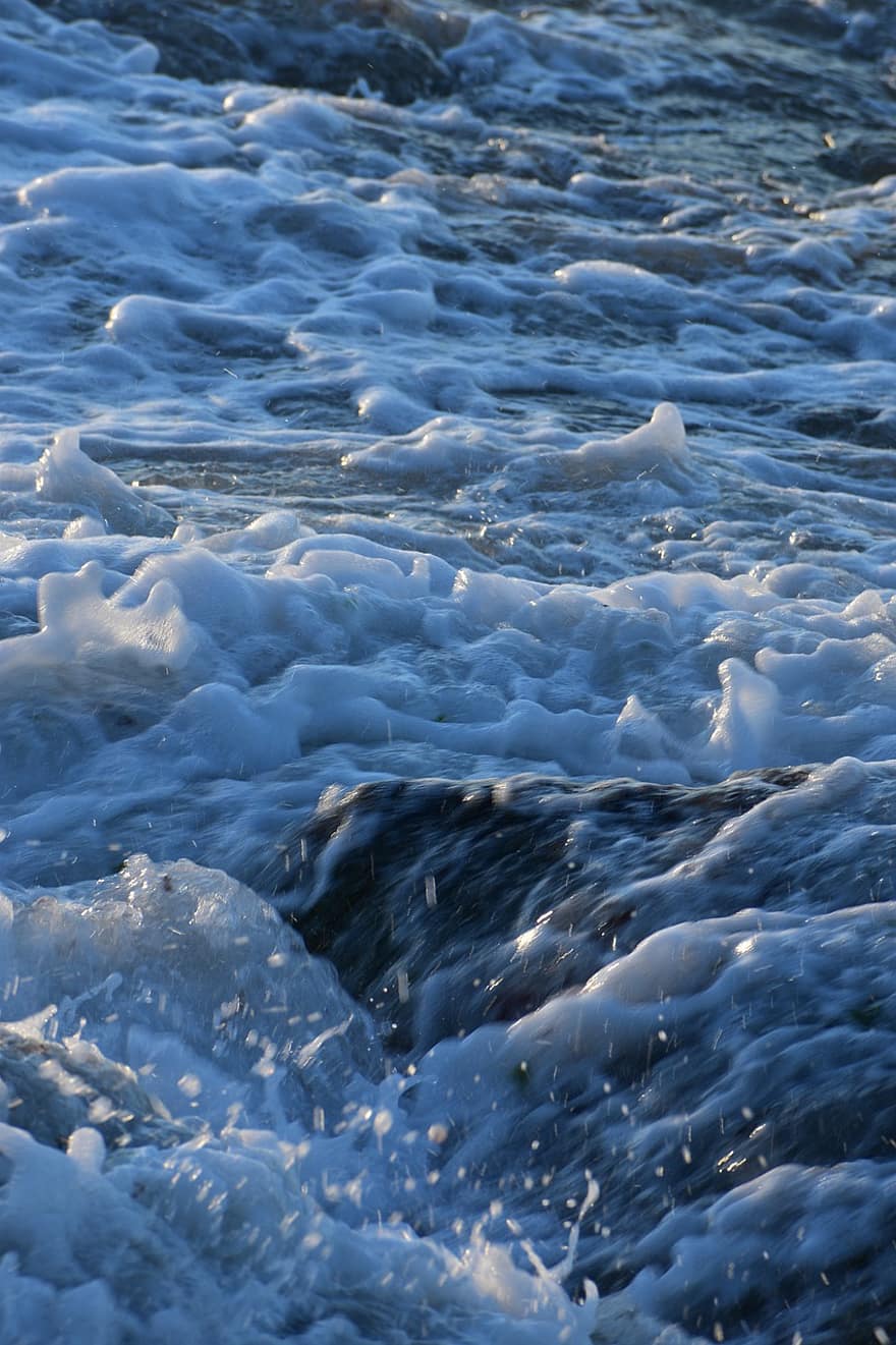 海洋、海、波、石、水、自然、青、きらきら、閉じる、雪、氷