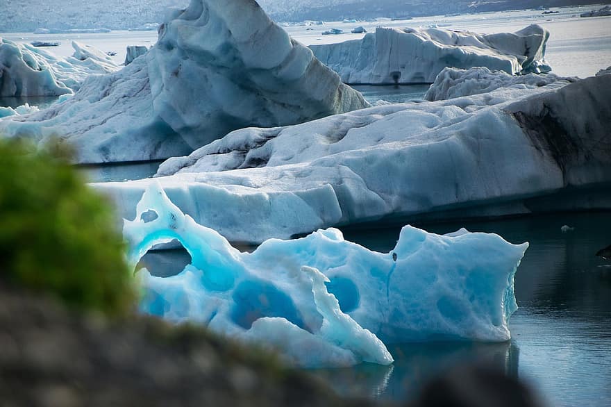 ledo plaukeliai, ledynas, ledinis ežeras, ledas, šalta, Islandija, ledkalniai, pobūdį, sniegas, jokulsarlon, žiemą