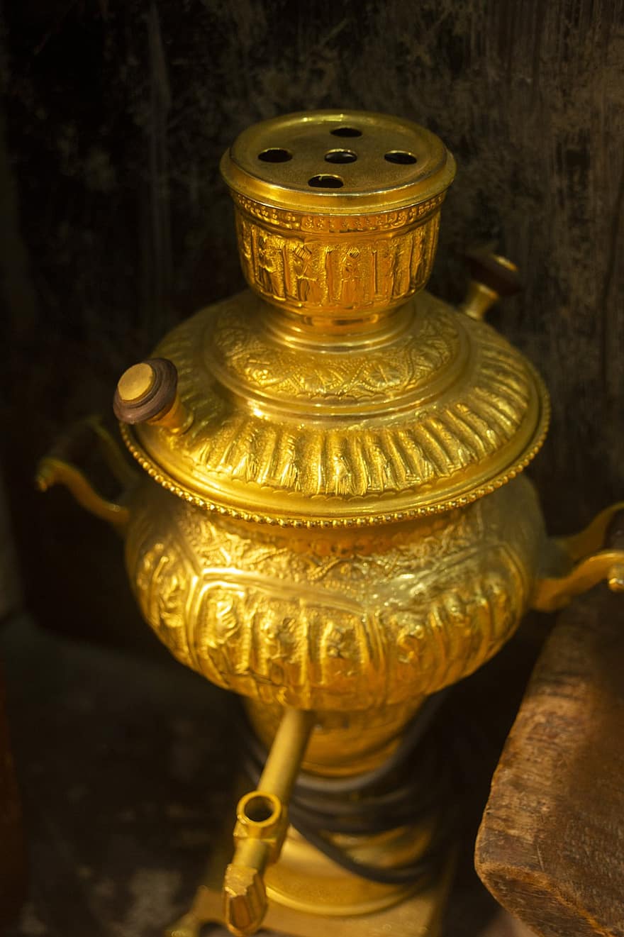 shisha, emas, Vape, merokok, pipa, vaping, vintage, budaya, antik, tua, objek tunggal