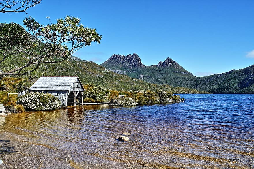 boathouse, llac, muntanyes, naturalesa, caseta de vaixell, el llac de la coloma, bressol de muntanya, Austràlia, aigua