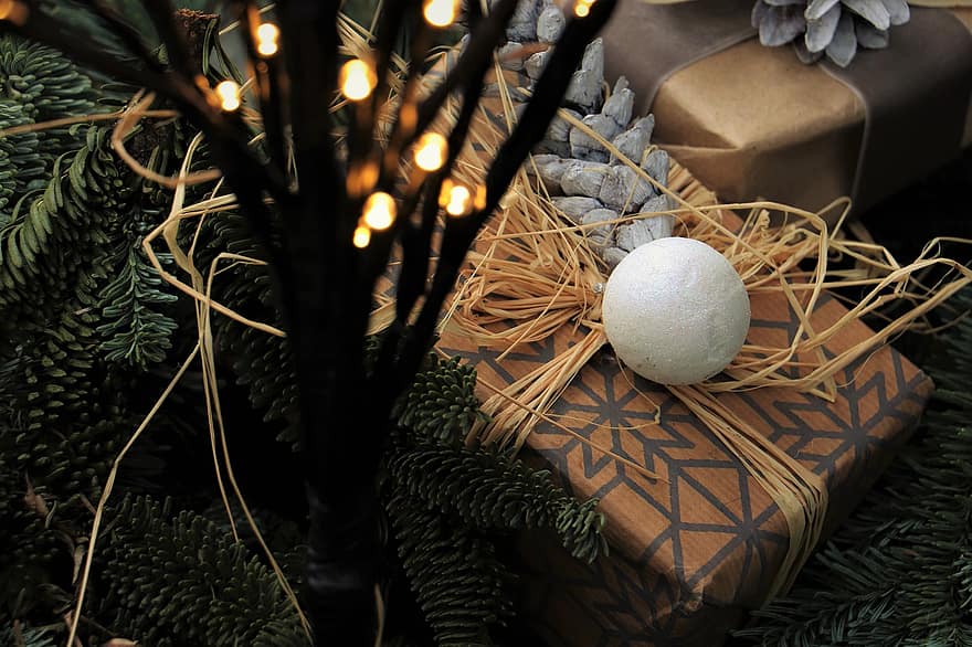 подарок, романтик, рождество, декоративный, коробка, сюрприз, украшение, праздник, время года, фоны, дерево
