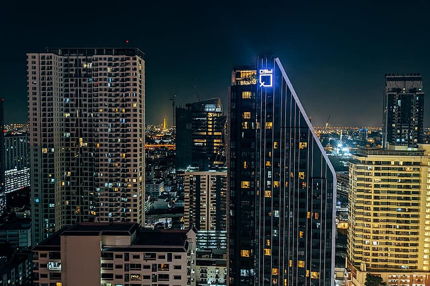 cidade, prédios, urbano, viagem, turismo, arquitetura, tailândia, Bangkok, Ásia, noite, skyline