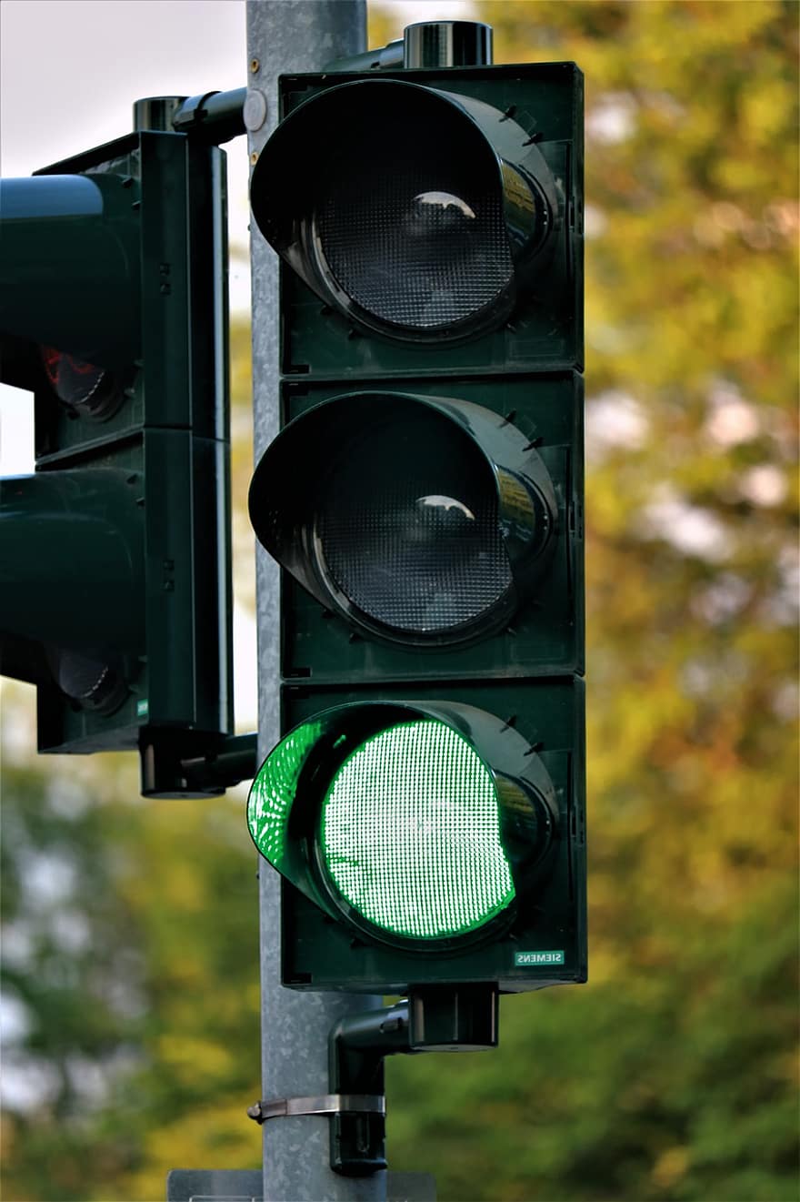 светофор, зеленый свет, улица, сигнал светофора, дорожный сигнал, дорожный знак, движение, свет