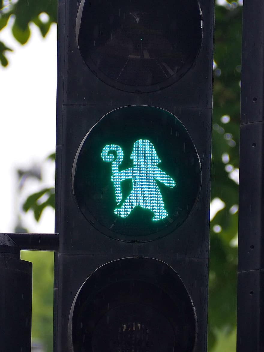 lampu lalulintas, hijau, orang lampu lalu lintas, Santo Bonifasius, fulda, rambu lalu lintas, lampu pejalan kaki, staf uskup, lampu lalu lintas, lalu lintas, tanda