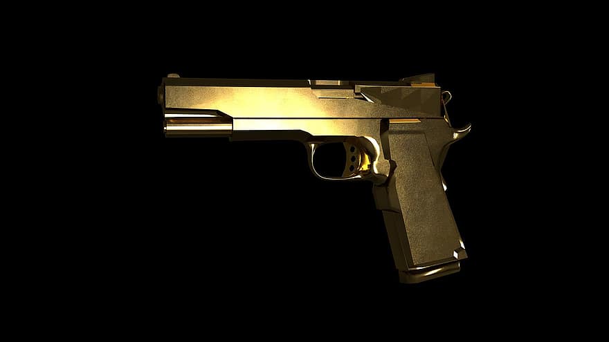 gouden geweer, geweer, Gouden pistool, pistool, wapen, handgeweer, oorlog, leger, detailopname, enkel object, metaal