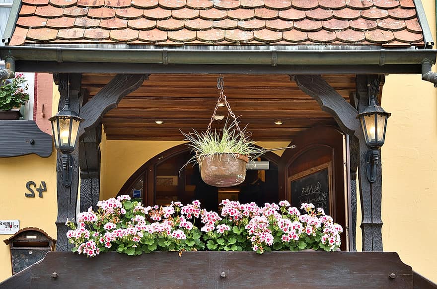 Flowers, Box, Entrance, Decoration, Decorative, flower, architecture, wood, plant, flower pot, summer
