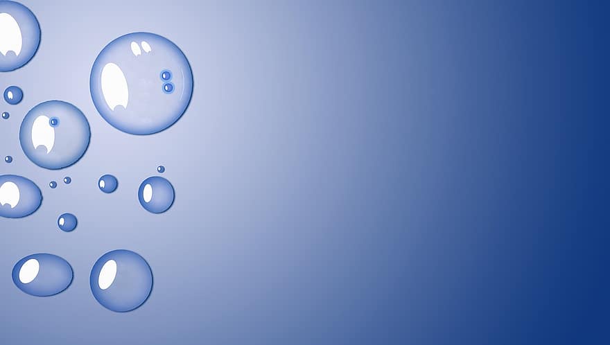 gotas de água, fundo azul, azul, agua