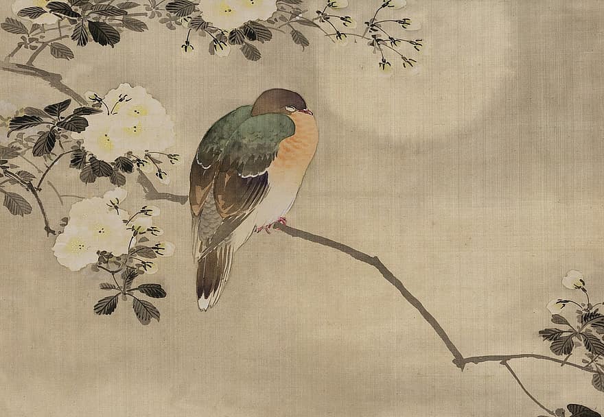 Vintage, Japanese, Watercolour, Watercolor, Painting, Old Fashioned, Antique, Nature, Wild, Wildlife, Animal